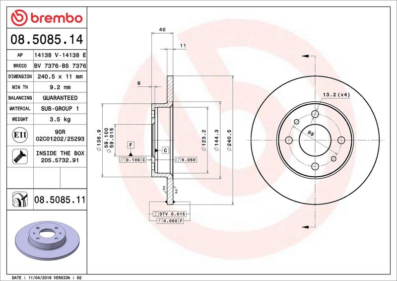 Brake Disc 08.5085.11