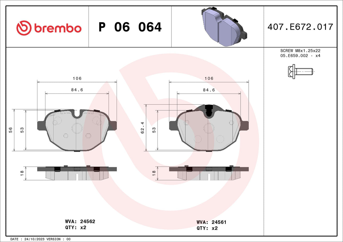 P06064 - Brake Pad rear for BMW F10 520d/30d X3 -F25